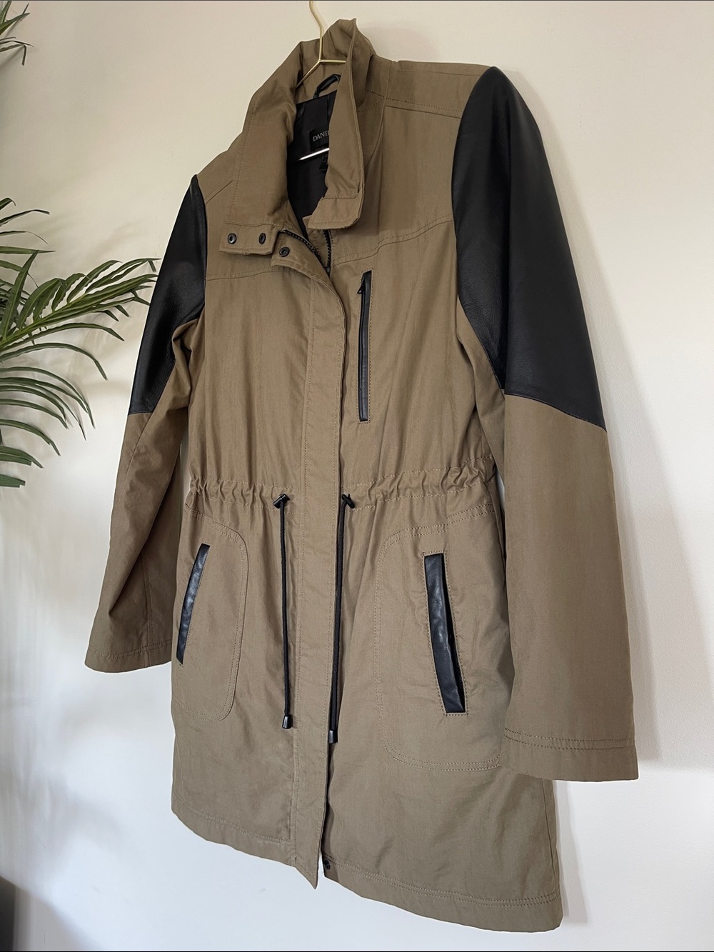 151. DANIER | Utility Jacket Leather Trim | Khaki Black XS | 16/21/33 New
